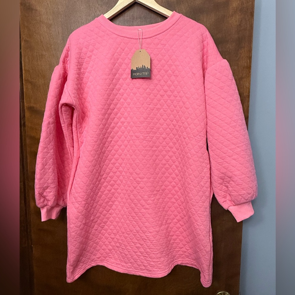 Quilted pink shirt dress with pockets